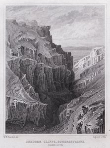 Cheddar Cliffs, Somersetshire, při pohledu na jih (rytina) od William H. Bartlett