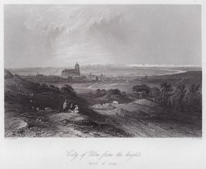 Město Ulm z výšin (rytina) od William H. Bartlett