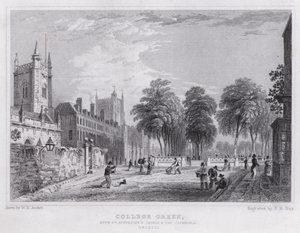 College Green, s kostelem svatého Augustina a katedrálou, Bristol (rytina) od William H. Bartlett