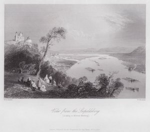 Pohled z Leopoldsbergu, při pohledu na Kloster Neuburg (rytina) od William H. Bartlett