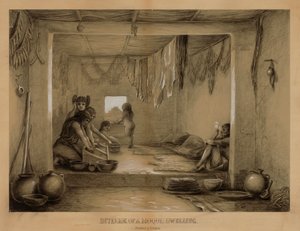 Interiér obydlí Hopi, konec 19.-začátek 20. století.