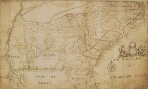 Mapa jihovýchodní části Severní Ameriky, 1721 (pero, inkoust a mytí na papíře)
