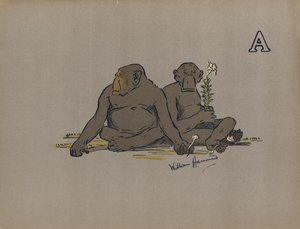 Písmeno A, Estetické antropoidní opice přijímající abnormálně apatické postoje (barevné lito) od William Hammond