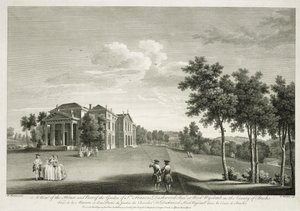 Pohled na dům a část zahrady ve West Wycombe, Buckinghamshire, vyryl William Woollett (1735-85) od William Hannan