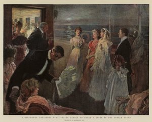 Svatojánský Štědrý večer, zpívání koled na palubě parníku v Indickém oceánu od William Hatherell