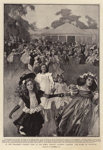 Na Dětské charitativní slavnosti v Královské botanické zahradě tančící Sir Roger de Coverley od William Hatherell
