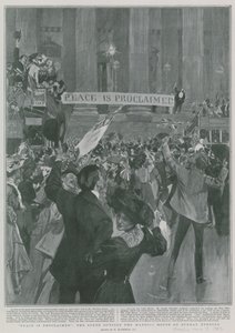 Mír je vyhlášen: Scéna před Mansion House v neděli večer od William Hatherell