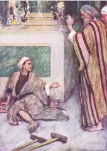 Peter a John léčení chromého muže, z The Bible Story vydané nakladatelstvím Hodder & Stoughton, kolem roku 1930 od William Hatherell