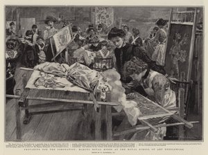 Příprava na korunovaci, výroba královských rób na Royal School of Art Needlework od William Hatherell