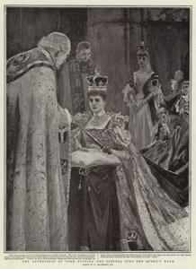 Arcibiskup z Yorku předává žezlo do rukou královny od William Hatherell
