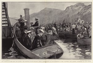 Plavba krále a královny, návrat Jeho Veličenstva z Deer Drive v Kinlochmore do Victoria and Albert, kotvící v Loch Leven