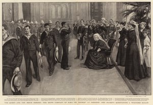 Královna a beninští hrdinové, Lodní společnost HM St George v Osborne, Její Veličenstvo vyslýchá zraněného námořníka