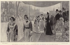 Přijetí královniných sester v Marlborough House, průvod kolem královského pavilonu