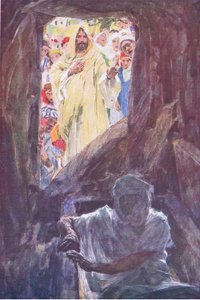 Povstání Lazara, z The Bible Story vydané nakladatelstvím Hodder & Stoughton, kolem roku 1930 od William Hatherell