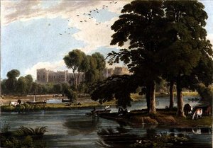 Pohled na hrad Windsor z hřišť Eton College, vyryl Robert Havell (1769-1832) 1814 (barevná rytina) od William Havell