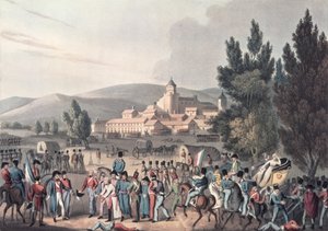 Bitva u Vittorie, 1813, Bring in the Prisoners, lept I. Clarke, akvatinováno M. DuBourgem (akvatinta) od William Heath