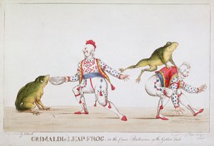 Grimaldiho skokanská žába v komiksové pantomimě Zlaté rybky, 1812 od William Heath