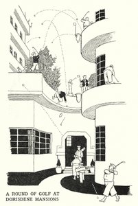 Kolo golfu v Dorisdene Mansions (litho) od William Heath Robinson