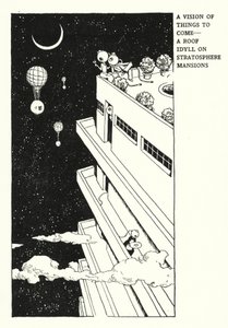 Vize věcí budoucích, střešní idyla na stratosférických sídlech (litho) od William Heath Robinson