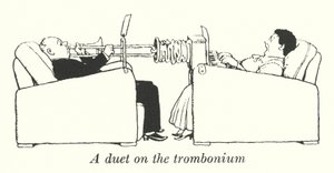 Duet na trombonium (litho) od William Heath Robinson