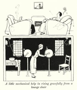Malá mechanická pomoc při ladném vstávání z křesla (litho) od William Heath Robinson