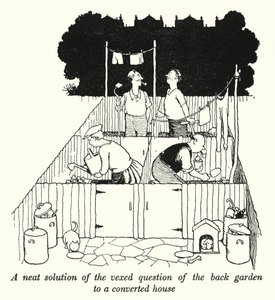 Úhledné řešení nepříjemné otázky zadní zahrady k přestavěnému domu (litho) od William Heath Robinson