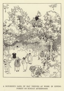 Známý gang zlodějů klobouků v neděli odpoledne v Epping Forest od William Heath Robinson