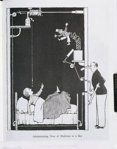 Podávání dávky léku chlapci, ilustrace z 