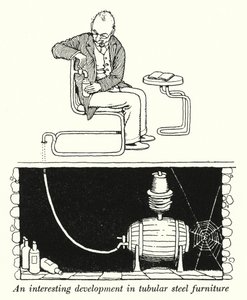 Zajímavý vývoj v trubkovém ocelovém nábytku (litho) od William Heath Robinson