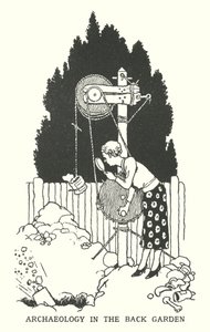 Archeologie v zadní zahradě (litho) od William Heath Robinson