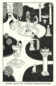 Umělecké rozvržení pro čistě okrasnou zahradu (litho) od William Heath Robinson
