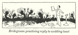Ženich cvičí odpověď na svatební přípitek (litho) od William Heath Robinson