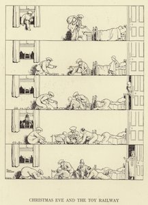 Štědrý den a železnice s hračkami od William Heath Robinson