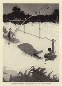 Natáčení krokodýla v jeho původních bažinách od William Heath Robinson
