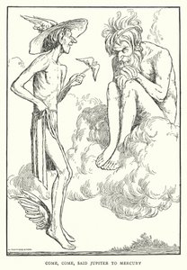 Pojď, pojď, řekl Jupiter Merkuru (litho) od William Heath Robinson