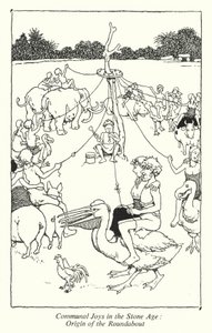 Společné radosti v době kamenné, původ kruhového objezdu (litho) od William Heath Robinson