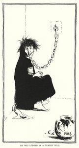 Byl ubytován v mřížované cele (rytina) od William Heath Robinson