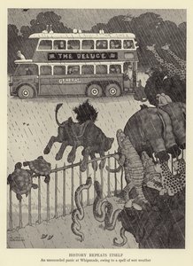 Historie se opakuje, nezaznamenaná panika ve Whipsnade kvůli kouzlu vlhkého počasí od William Heath Robinson