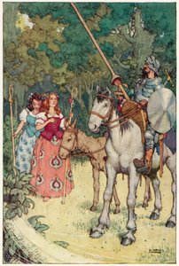 Ilustrace k Dobrodružství Dona Quijota (barevné lito) od William Heath Robinson