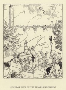 Hodina oběda na nábřeží Temže od William Heath Robinson