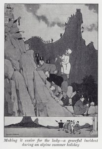 Usnadnění pro dámu, půvabná příhoda během letní dovolené v Alpách (litho) od William Heath Robinson