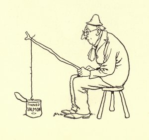Muž loví lososa v konzervě od William Heath Robinson