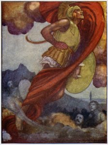 Mars se jako bouřkový mrak prohnal oblohou vzhůru k Olympu (barva litho) od William Heath Robinson