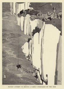 Odvážný pokus zachránit rodinu, kterou zastihl příliv od William Heath Robinson