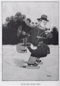 Samohybné brusle, ilustrace z knihy "Vynálezy od William Heath Robinson