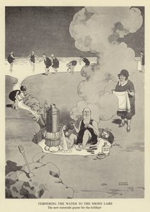 Temperování vody na ostříhané jehně, nový gejzír u vody na prázdniny od William Heath Robinson