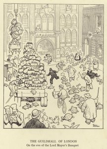 The Guildhall of London, v předvečer hostiny lorda starosty od William Heath Robinson