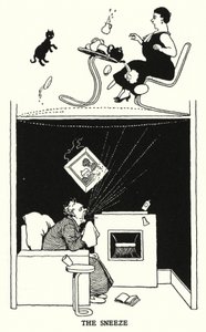 Kýchání (litho) od William Heath Robinson