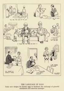 Jazyk vajíček, některé nové návrhy velikonočních vajíček pro usnadnění výměny půvabných citů a milostných zpráv od William Heath Robinson