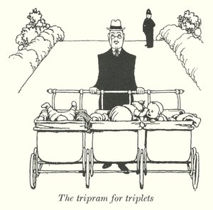 Tripram pro trojčata (litho) od William Heath Robinson